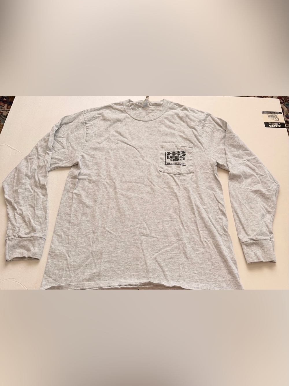 Haddad’s Film Production Long Sleeve Pocket Tee Large Gray Crew Shirt